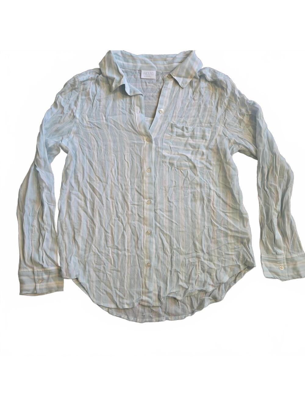 Abound Blue Stripe Button Front Long Sleeve Blouse Size XS